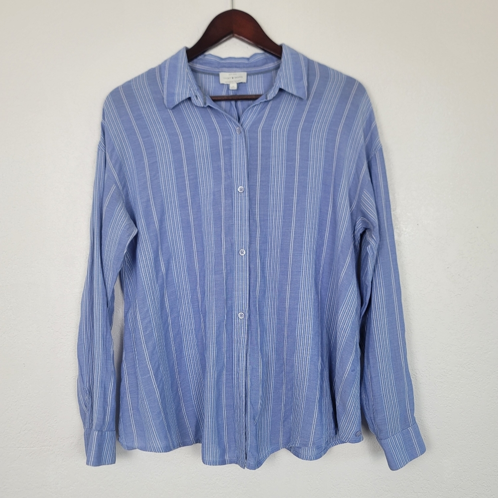 Lucky Brand Striped Long Sleeve Button Up Top Size Medium